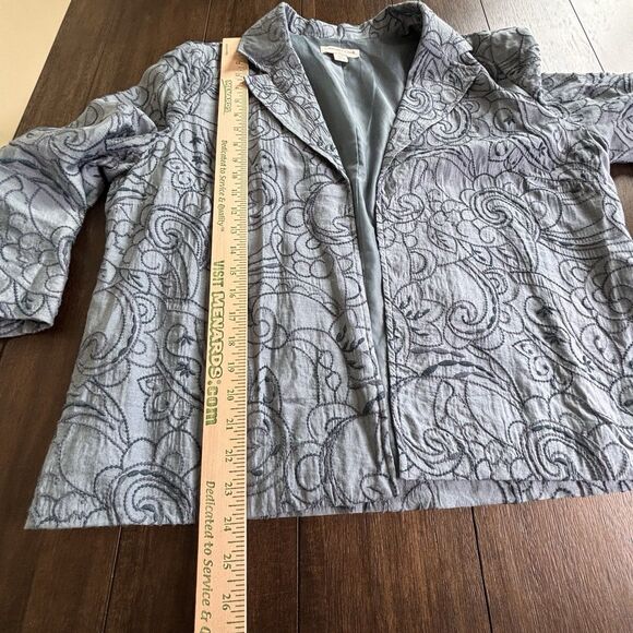 Coldwater Creek Large 14-16 Blue Silk Embroidered 3/4 Sleeve Open Front Jacket - Picture 4 of 7